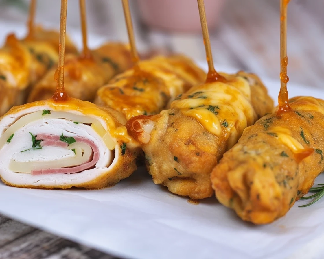 Rollitos de Pollo con Jamón y Queso, a delicious recipe for chicken roll-ups.