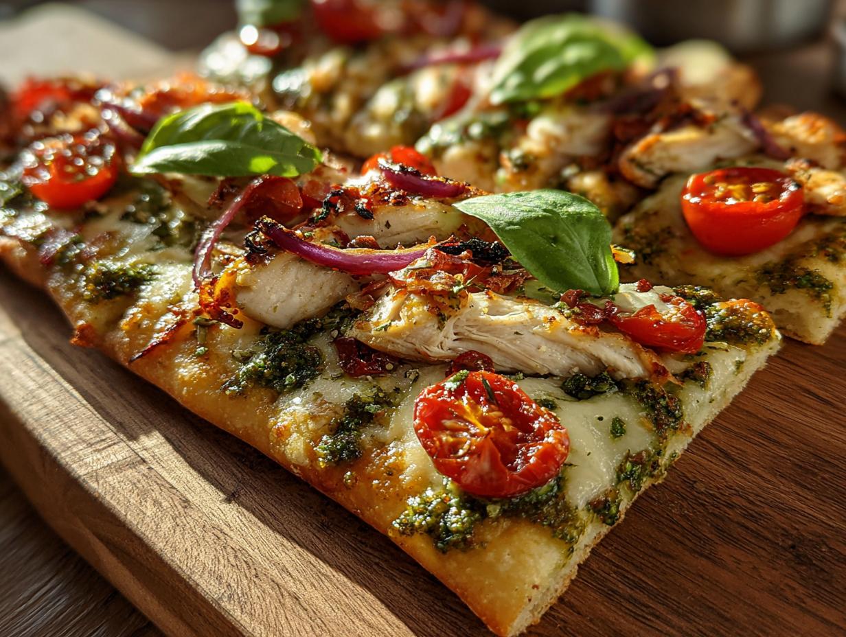 Chicken Pesto Flatbread: Amazing 20-Min Dinner 2 Chicken Pesto Flatbread: Amazing 20-Min Dinner - Chicken Pesto Flatbread - additional detail