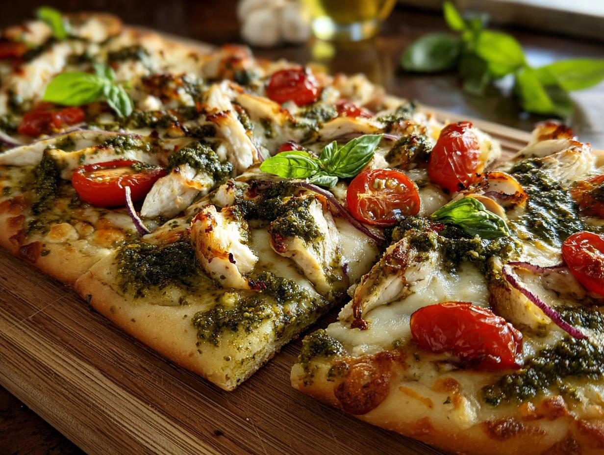 Chicken Pesto Flatbread: Amazing 20-Min Dinner 1 Chicken Pesto Flatbread