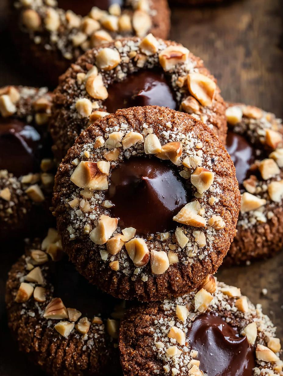 Wonderfully Delicious Chocolate Hazelnut Thumbprint Cookies - Chocolate Hazelnut Thumbprint Cookies - additional detail