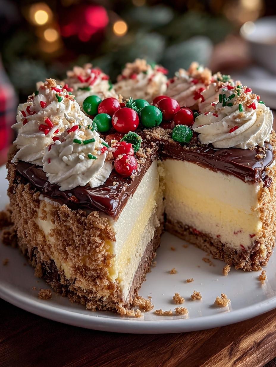 Irresistible Little Debbie Christmas Magic Cheesecake 3 Irresistible Little Debbie Christmas Magic Cheesecake - close-up of decorated cheesecake slice