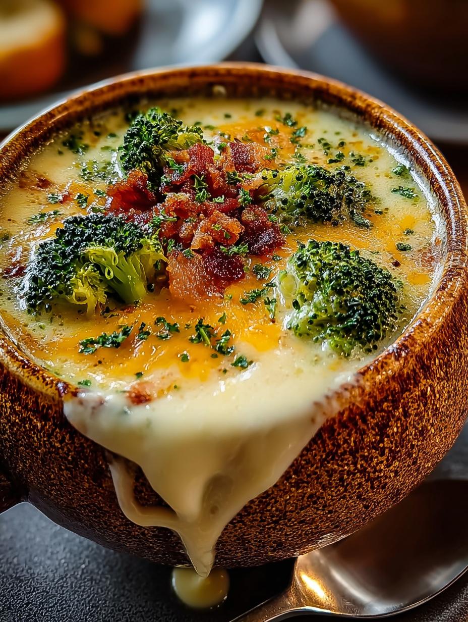 Delicious Broccoli Cheese Soup in Bread Bowls - Broccoli Cheese Soup - main visual representation
