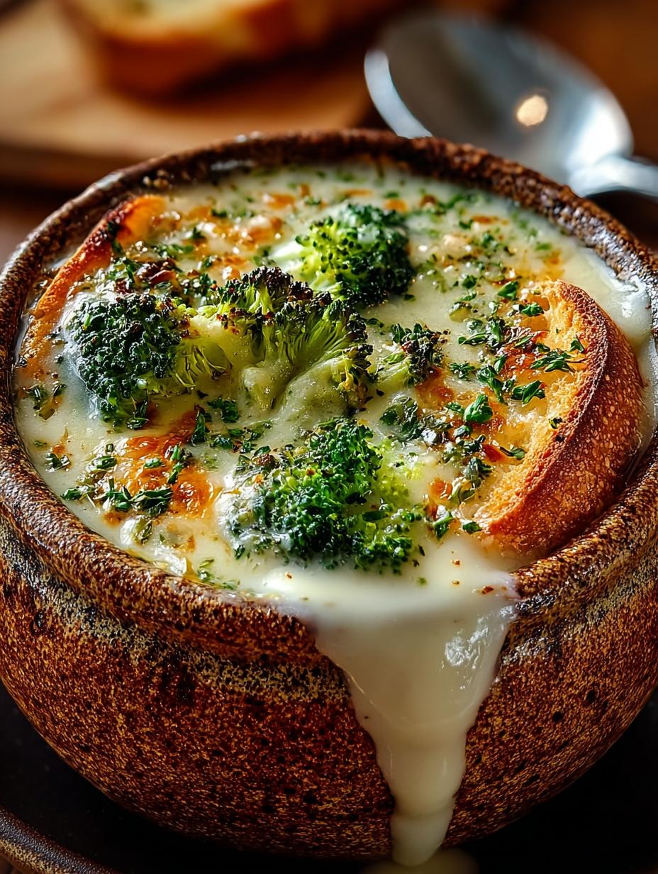 Delicious Broccoli Cheese Soup in Bread Bowls - Broccoli Cheese Soup - additional detail