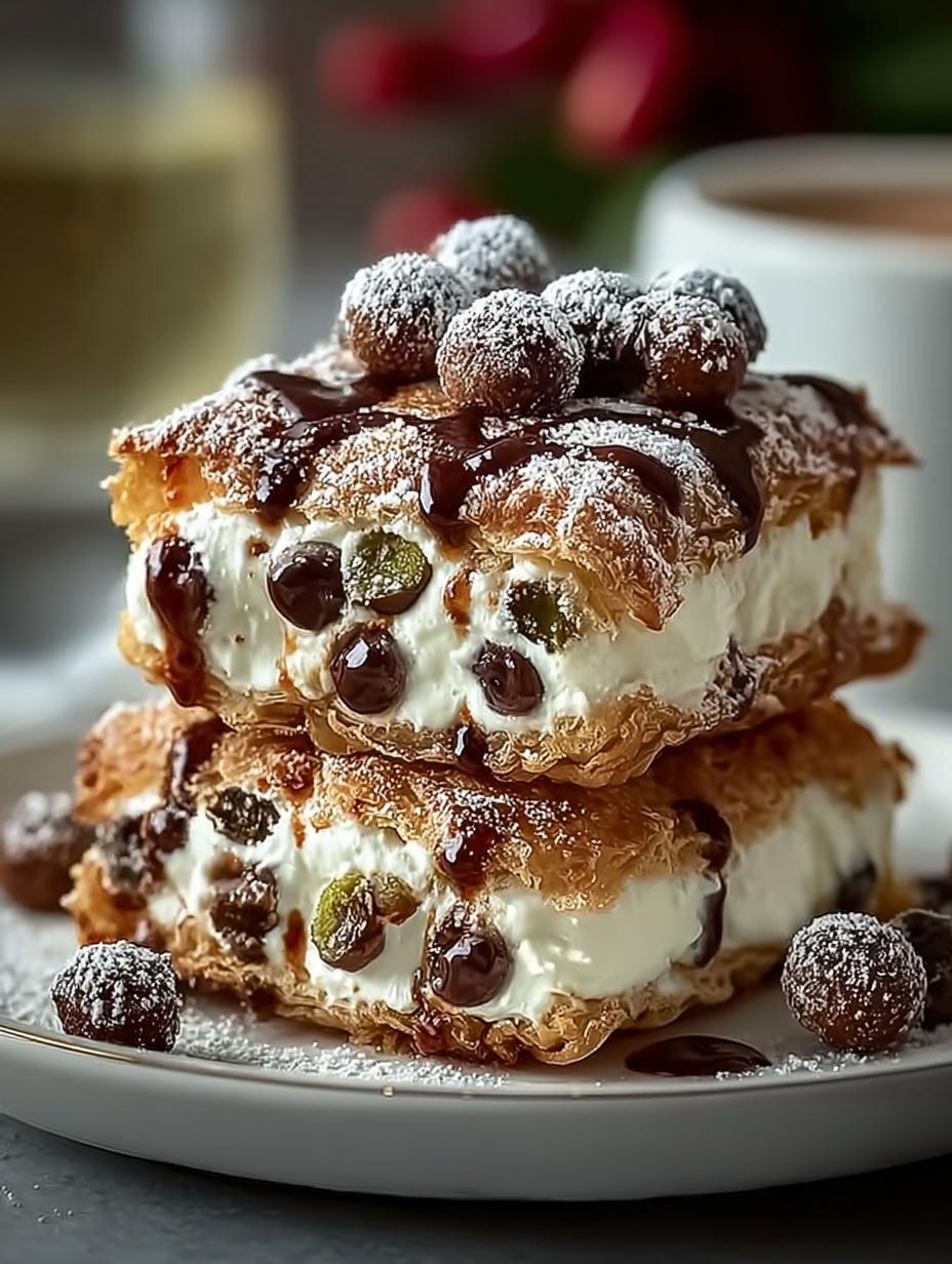 Delicious Cannoli Squares topped with chocolate chips