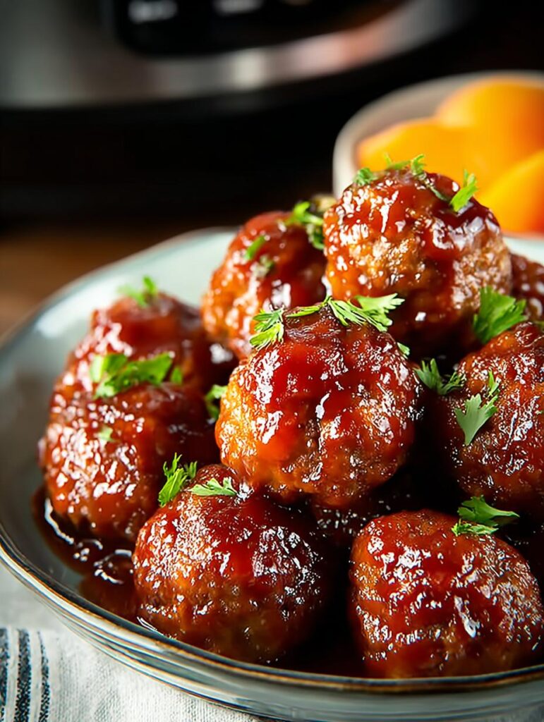 Crockpot Bbq Peach Meatballs