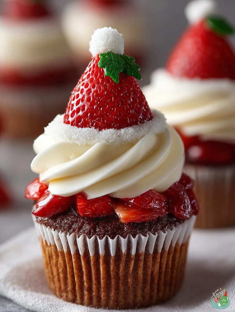 Strawberry Santa Hat Cupcakes