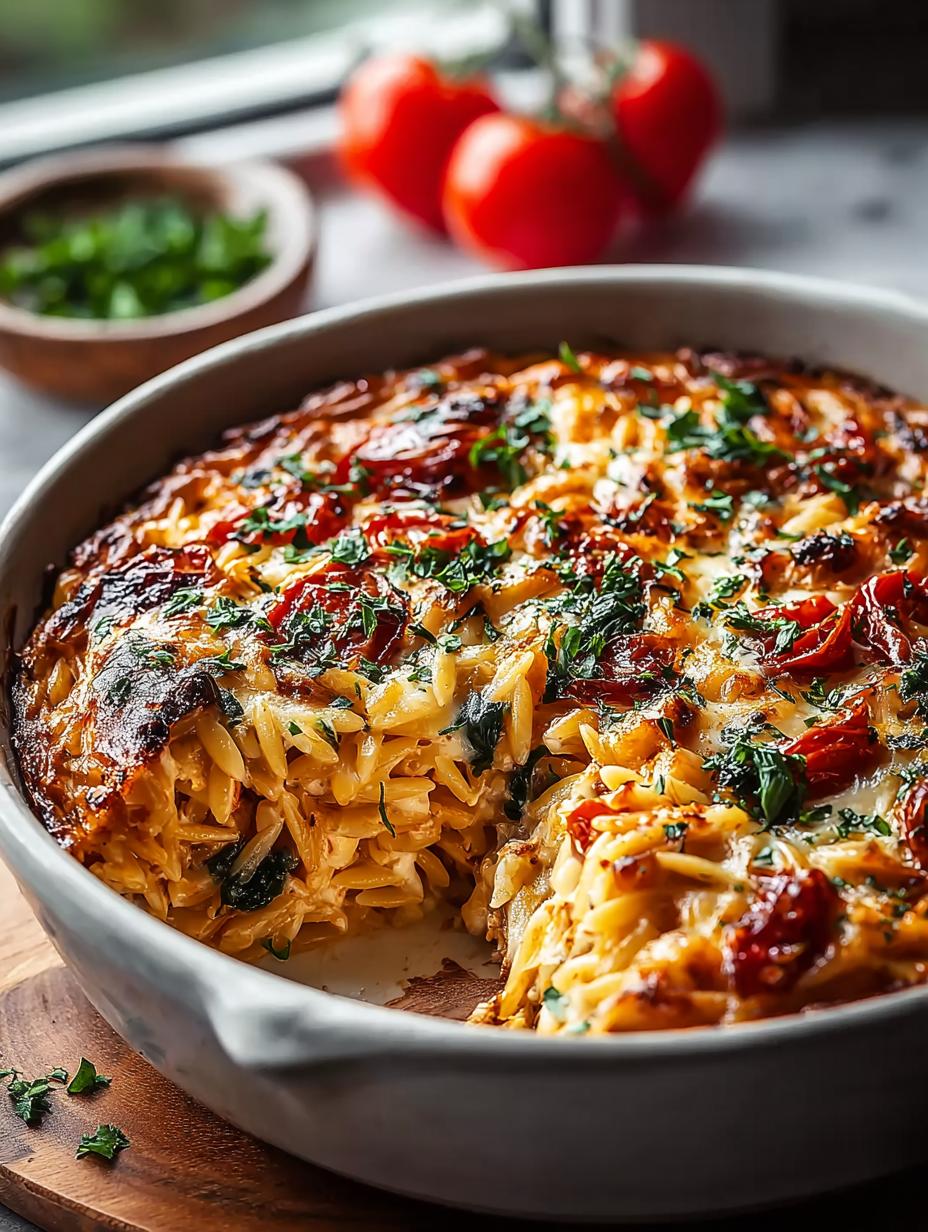 Cheesy Baked Orzo with