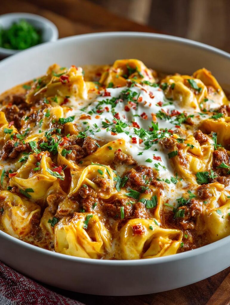 Cheesy Taco Tortellini Bake