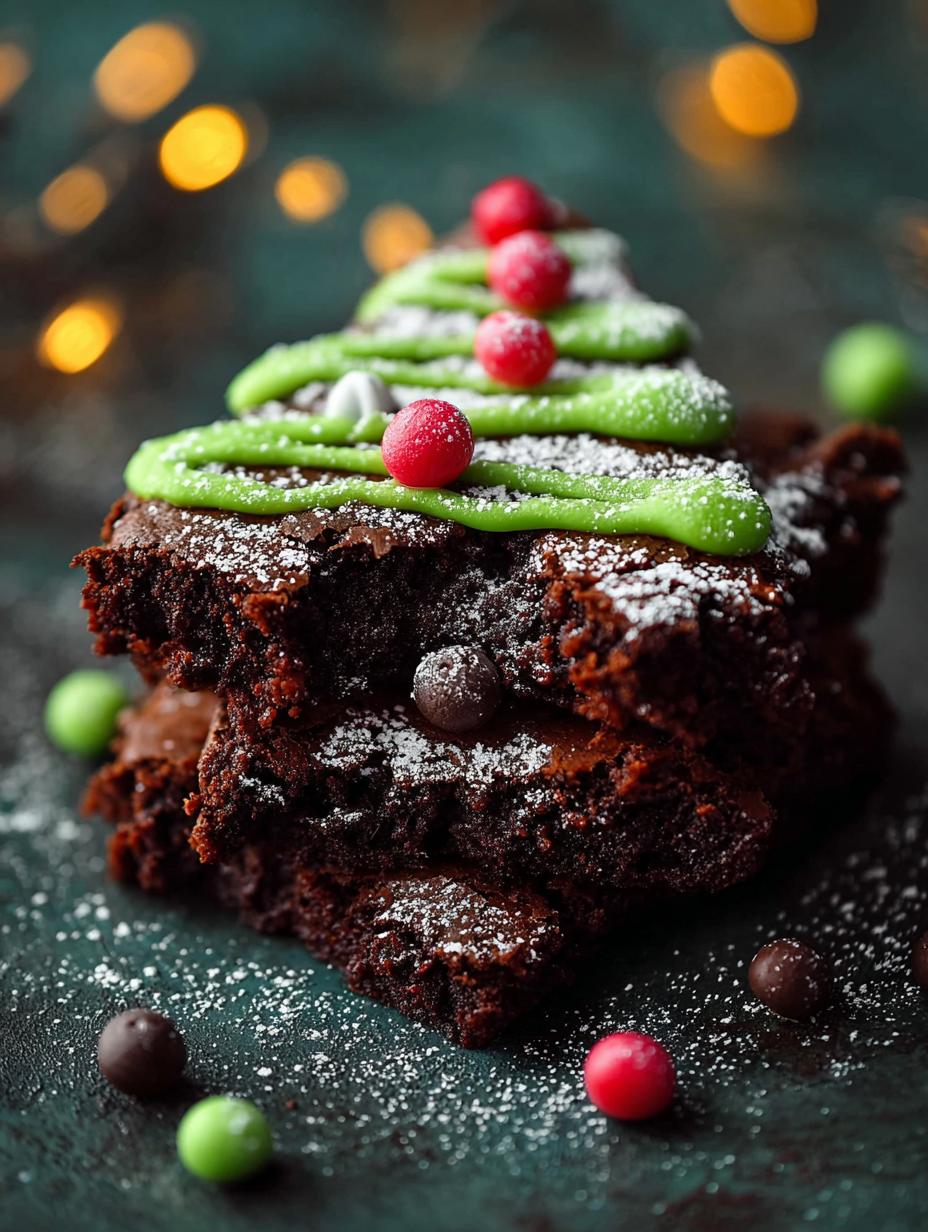 Christmas Tree Brownies with Candy Cane Trunks - Christmas Tree Brownies with - main visual representation
