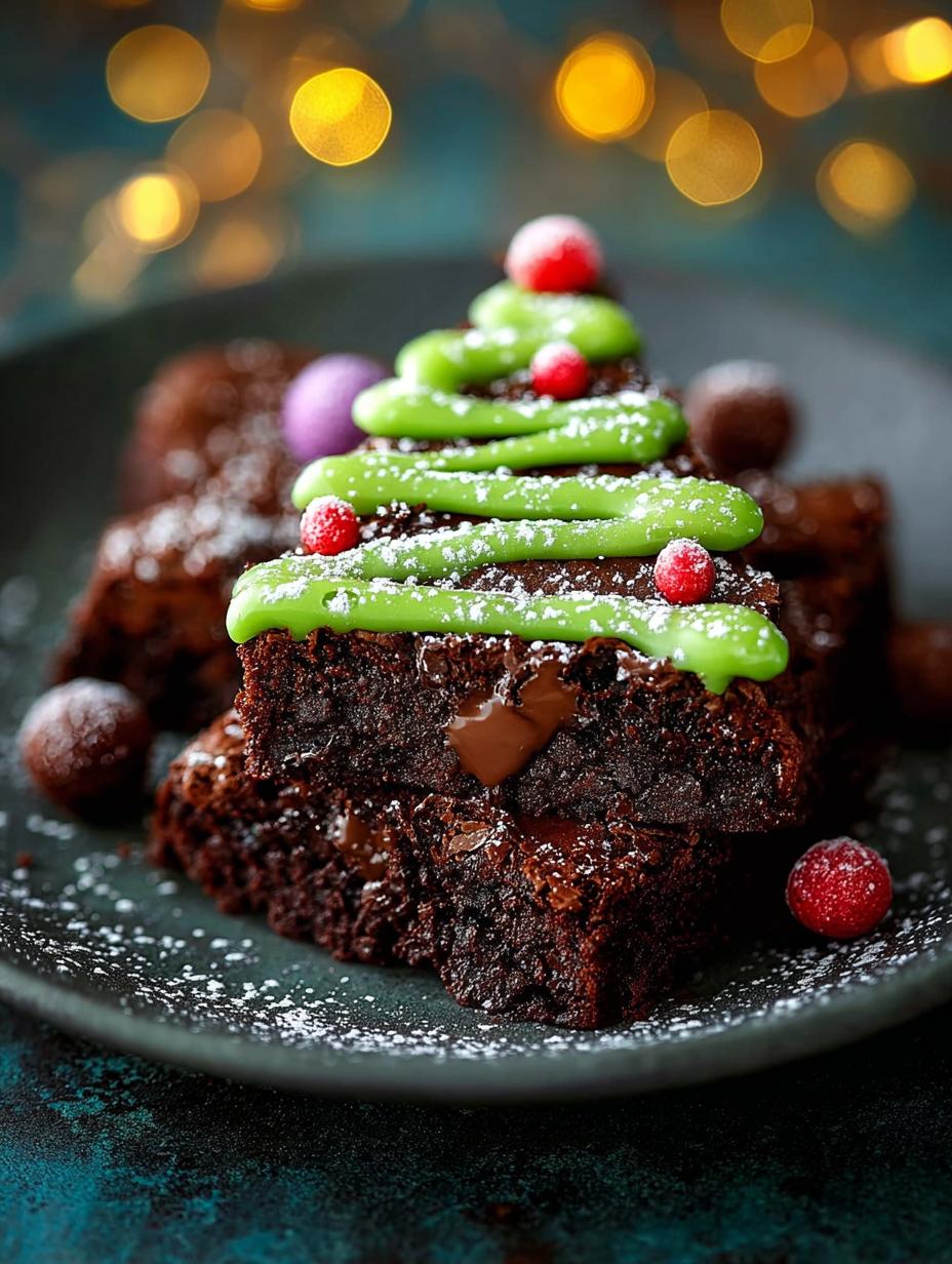 Christmas Tree Brownies with Candy Cane Trunks - Christmas Tree Brownies with - additional detail