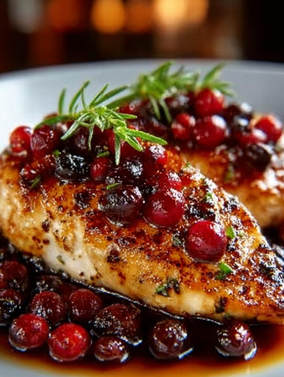 Delicious Skillet Orange Cranberry Chicken served with rice and vegetables