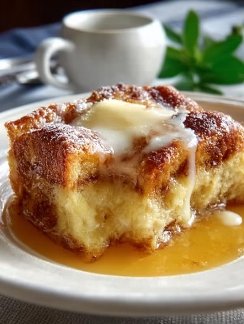 Deliciously creamy Condensed Milk Bread Pudding served with caramel sauce