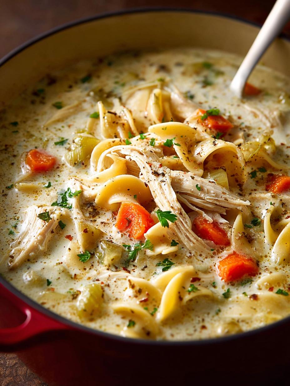 Delicious Creamy Chicken Noodle Soup Recipe for Comfort - Creamy Chicken Noodle Soup - main visual representation