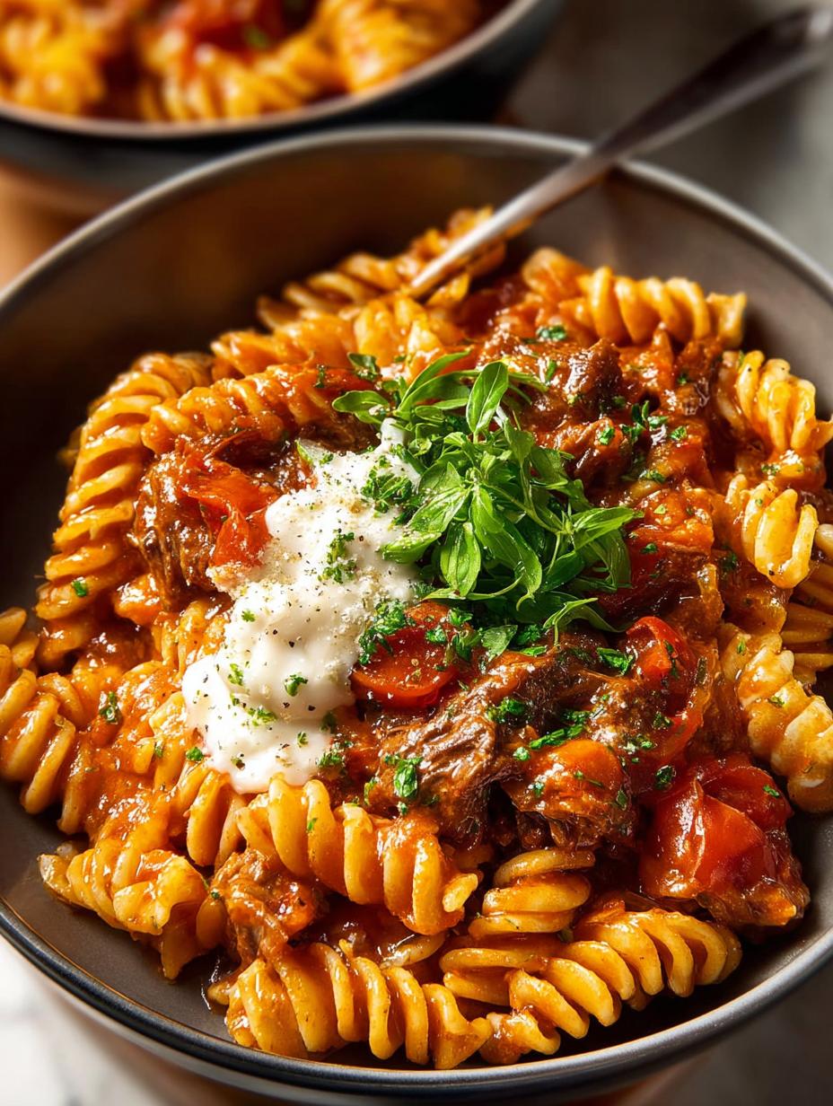 Delicious Creamy Tomato Beef Pasta in 30 Minutes - Creamy Tomato Beef Pasta - main visual representation
