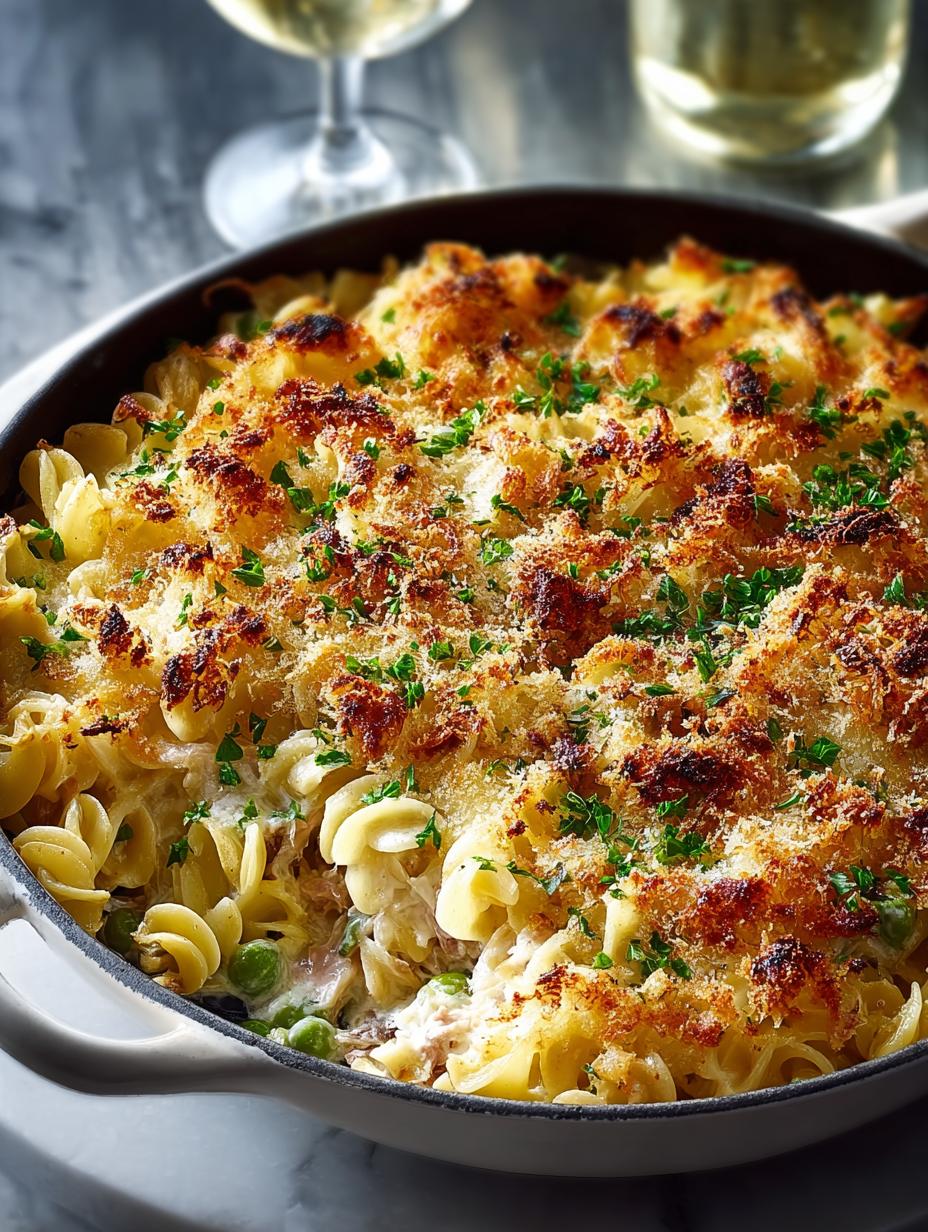 Delicious Homestyle Tuna Noodle Casserole served with a side salad