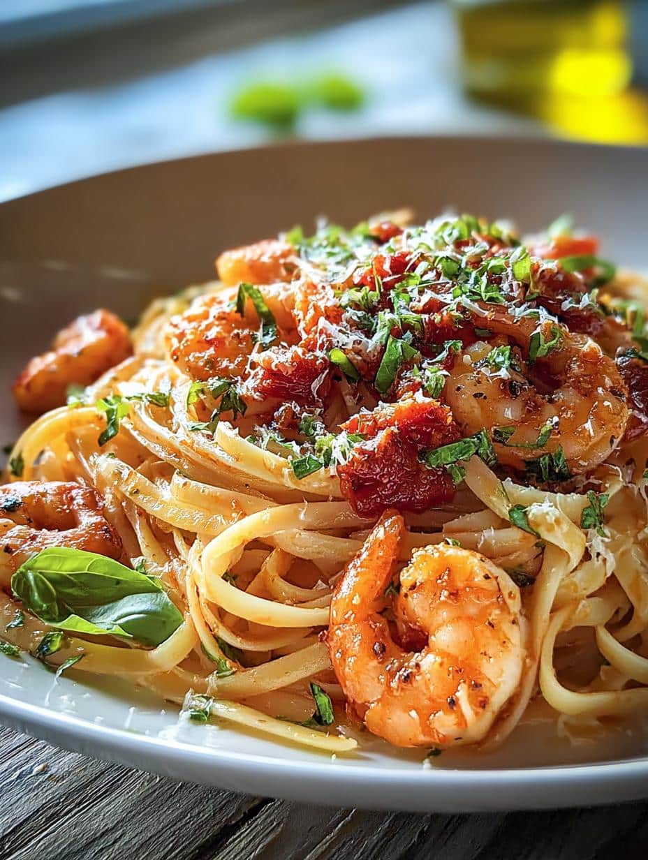 Italian Shrimp Linguine with Zesty Spicy Sauce - Italian Shrimp Linguine with - additional detail