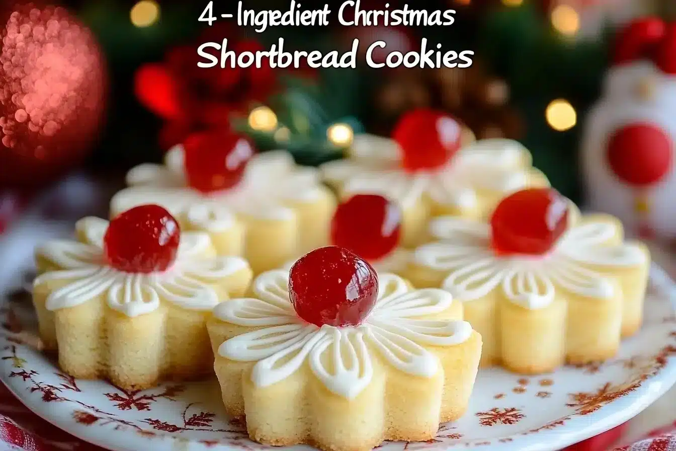 Homemade 4-ingredient shortbread cookies on a plate