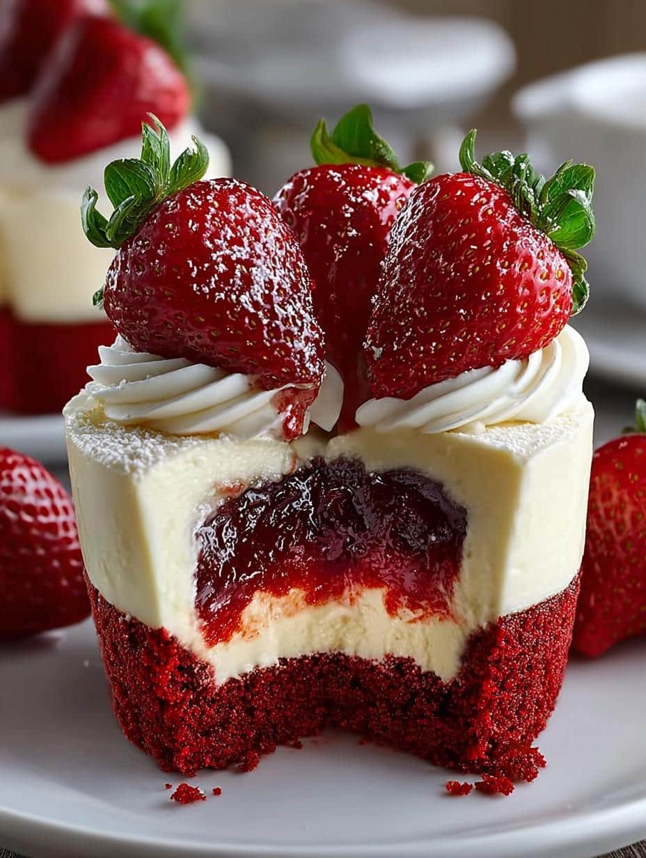 Strawberry Cheesecake Red Velvet: 12 Indulgent Cupcakes - Strawberry Cheesecake Red Velvet - additional detail