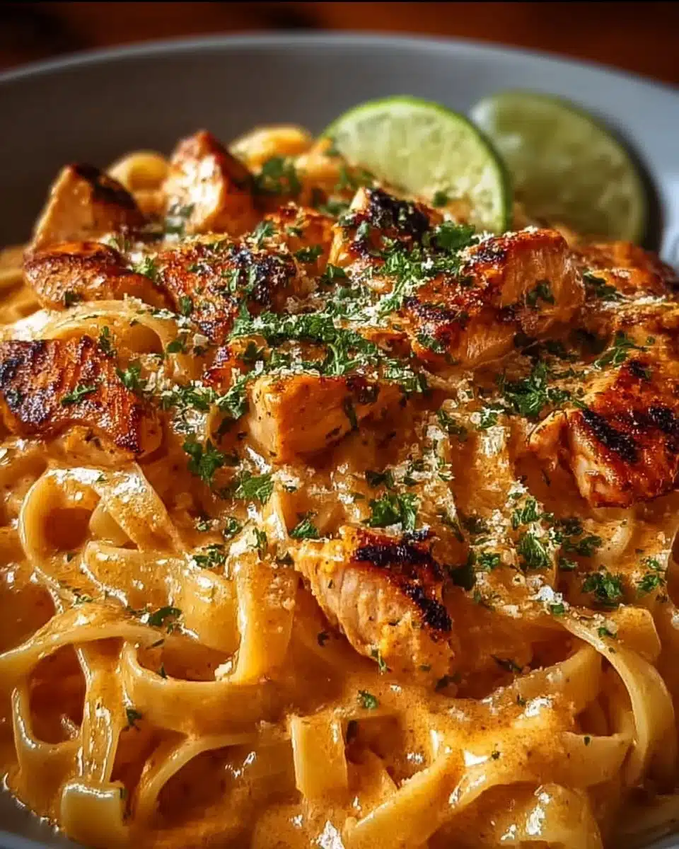 Creamy Cowboy Butter Chicken Pasta served in a bowl with herbs and spices