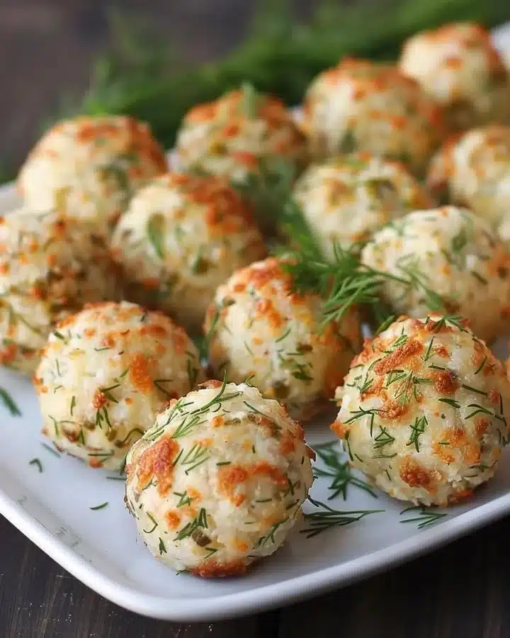 Dill Cheddar Cheese Balls 1 Dill Cheddar Cheese Balls served on a platter