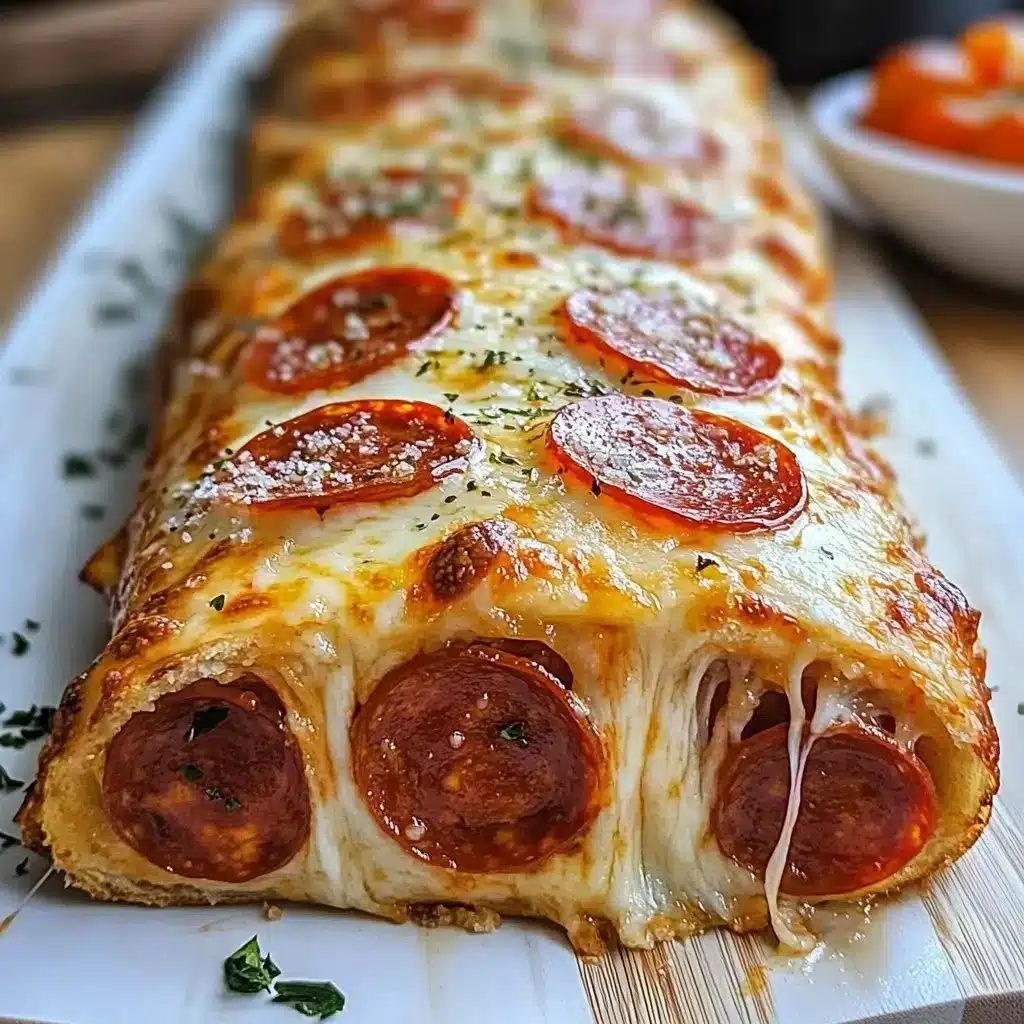 Loaded pepperoni pizza stromboli filled with cheese and pepperoni