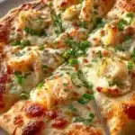 Delicious Crab Rangoon Pizza topped with crispy wontons and creamy filling