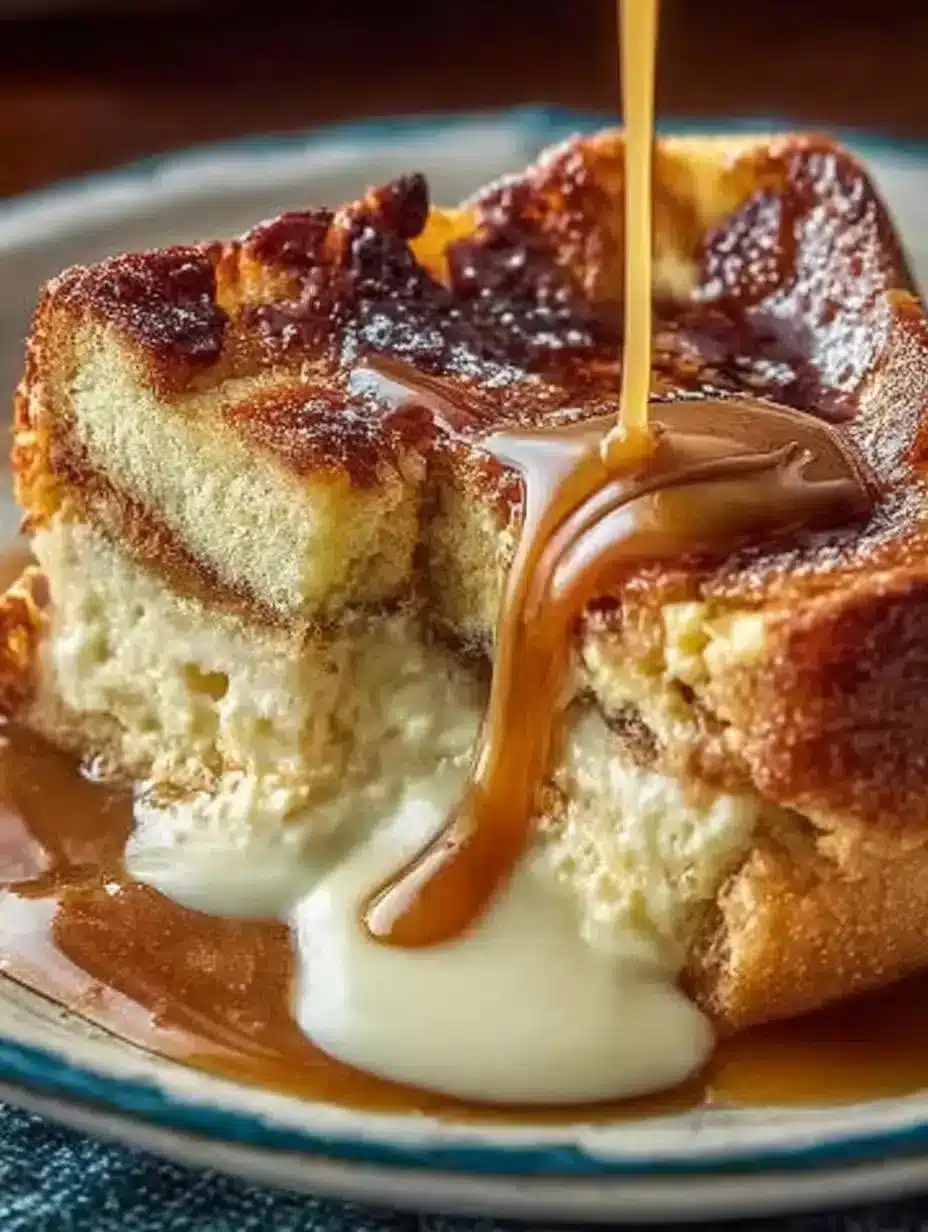Delicious Eggnog Bread Pudding drizzled with Rum Sauce, perfect holiday dessert