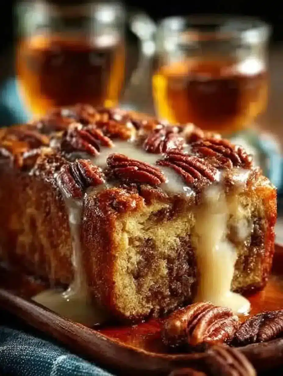 Irresistible Pecan Bourbon Bread 1 Loaf of irresistible pecan bourbon bread with nuts and bourbon glaze