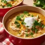 Bowl of Simple Keto White Chicken Chili topped with cilantro